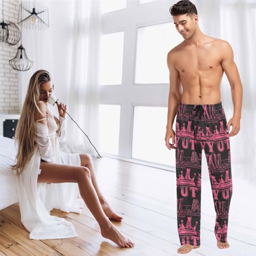 visesunny Mens Cotton Pajama Pants PJ Bottoms Cool Queen Crown Pattern Lightweight Soft Lounge Sleepwear with Pockets3