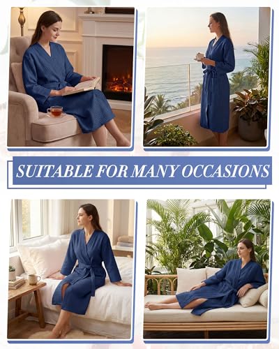 Image of Panitay Women's Waffle Knit Robes Thin Spa Bath Robe Bulk Hotel Lightweight Commercial Soft for House Shower Party