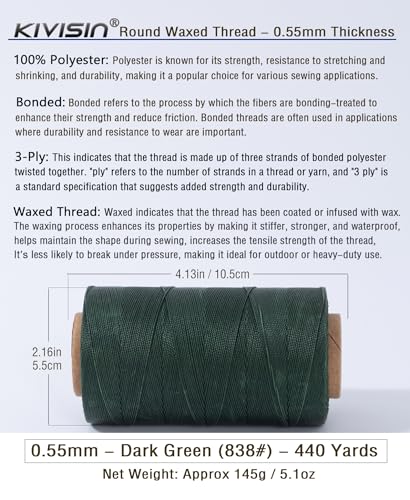 Hilo de poliéster encerado rígido 0.55mm x 400m color verde oscuro miniatura 2