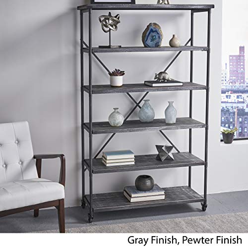 Christopher Knight Home Sullivan Industrial Five Shelf Bookcase, Gray And Pewter Finish #TOP3