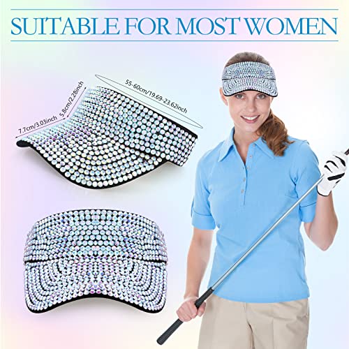 Oversize Square Glitter Sunglasses Retro Thick Frame Sunglasses And Shiny Rhinestones Sport Sun Visor Adjustable Summer Cap For Women Golf Tennis Running, Total 12 Pcs #TOP2
