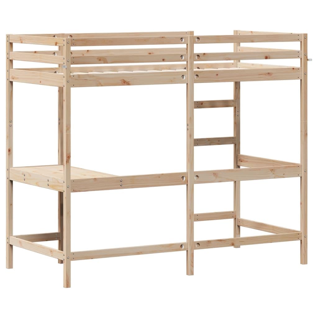 Letto a soppalco con scrivania in legno di pino, legno massello di pino con scrivania 100 x 200 cm, per ragazzi e adulti