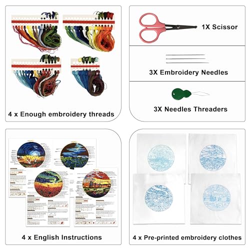 Maydear EMB-YZ-XKH 4 Pack Embroidery Starter Kit With Pattern, Stamped Cross Stitch Kits For Beginners Adults thumb #3