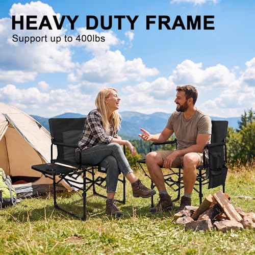 Image of Romswi 2Pack Director Chairs for Outdoor, Folding Camping Chair, Compact Directors Chair Side Table and Side Bag, Heavy Duty Oversize Chair for Beach Fishing Picnic, Holds up to 400 lbs Black