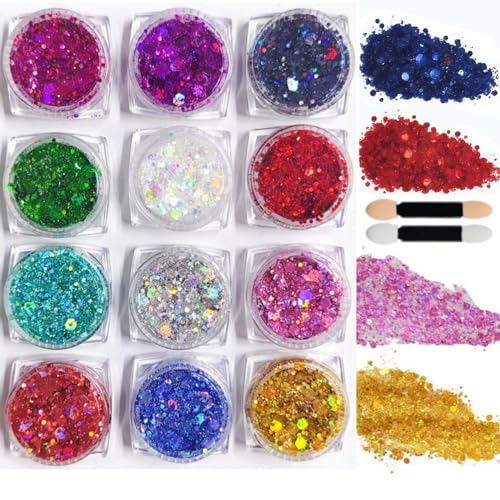 La Mejor Recopilación de Purpurina los más solicitados. 43 Gel de Purpurina 12 Colores para Cuerpo y Rostro,Set de Brillo Lentejuela con Efecto Sirena para Maquillaje de Labios, Ojos y Cabello,para Decoración Corporal en Festivales y...