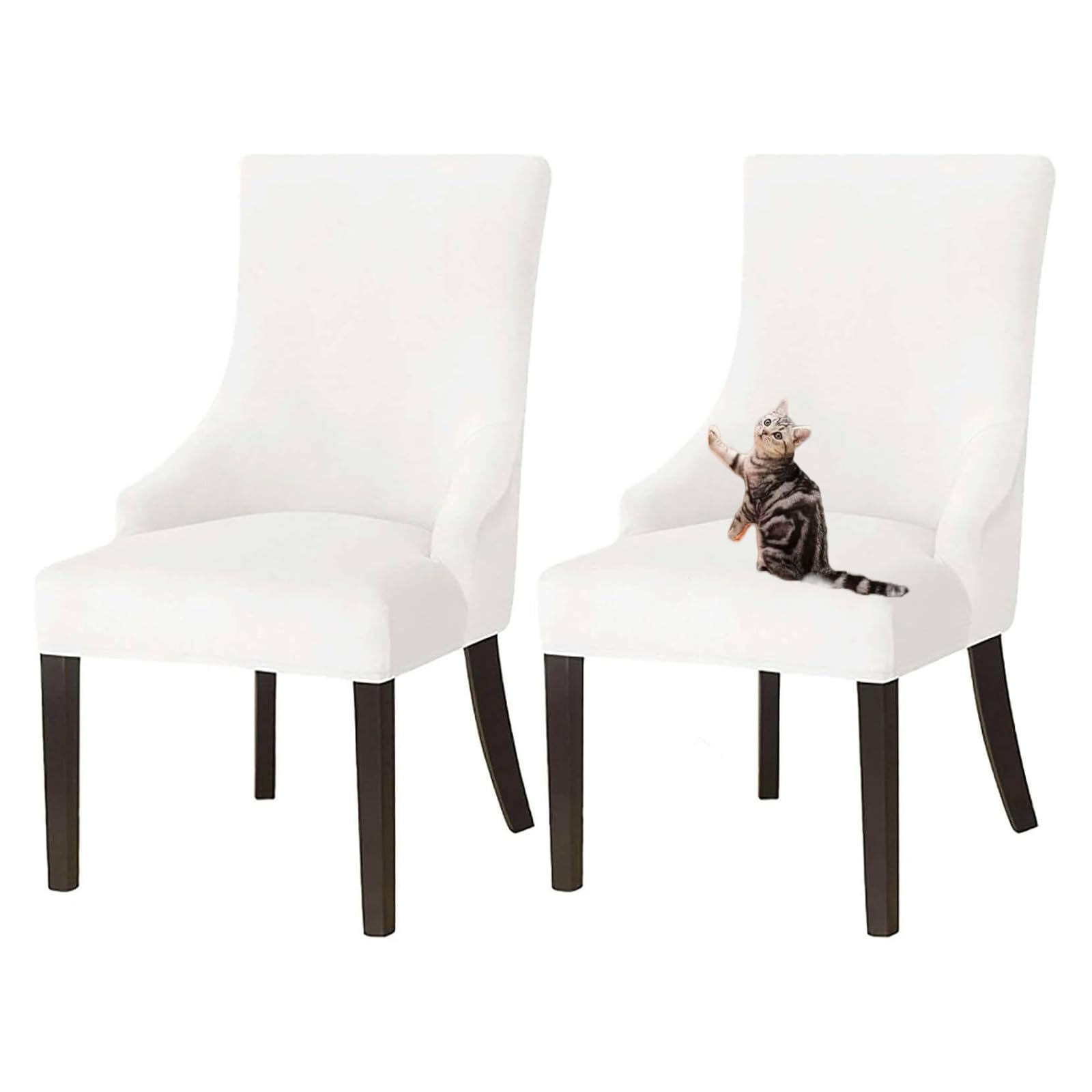 GUYIRT Velvet Wingback Dining Chair Covers, Stretch Wingback Side Chair Slipcover Washable Sloping Armchair Cover for Kitchen Banquet (white,set of 2)