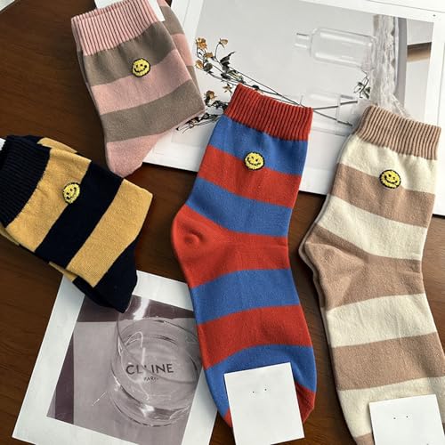 Womens 5 Pairs Cute Smile Face Cotton Mid Crew Socks Set - Funny Novelty Gift2