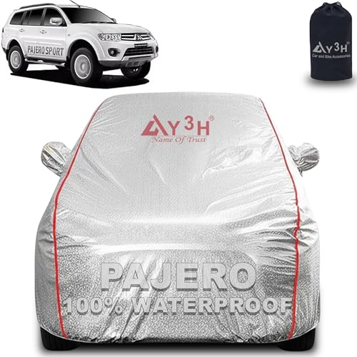 Image of 100% Waterproof Car Cover Compatible with Mitsubishi Pajero | All Weather, Dust Proof, UV Protective with Mirror Pocket (Silver Magic)