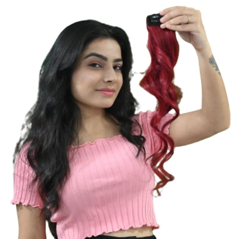 Clip-in Hair Streak Extension for Women & Girls - Vibrant Colored Highlighter for Instant Style - 100% Human Hair, Easy to Apply and Reusable for Parties, Red, Length-10 Inch-image-23