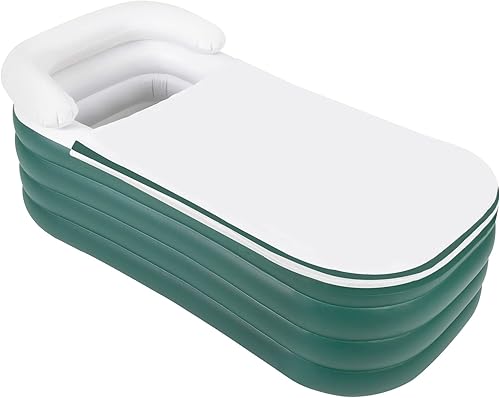 Xuthusman Bañera inflable plegable portátil unisex para ducha, baño caliente y baño de hielo, 50.84 x 32.28 x 22.44 pulgadas (verde oscuro)