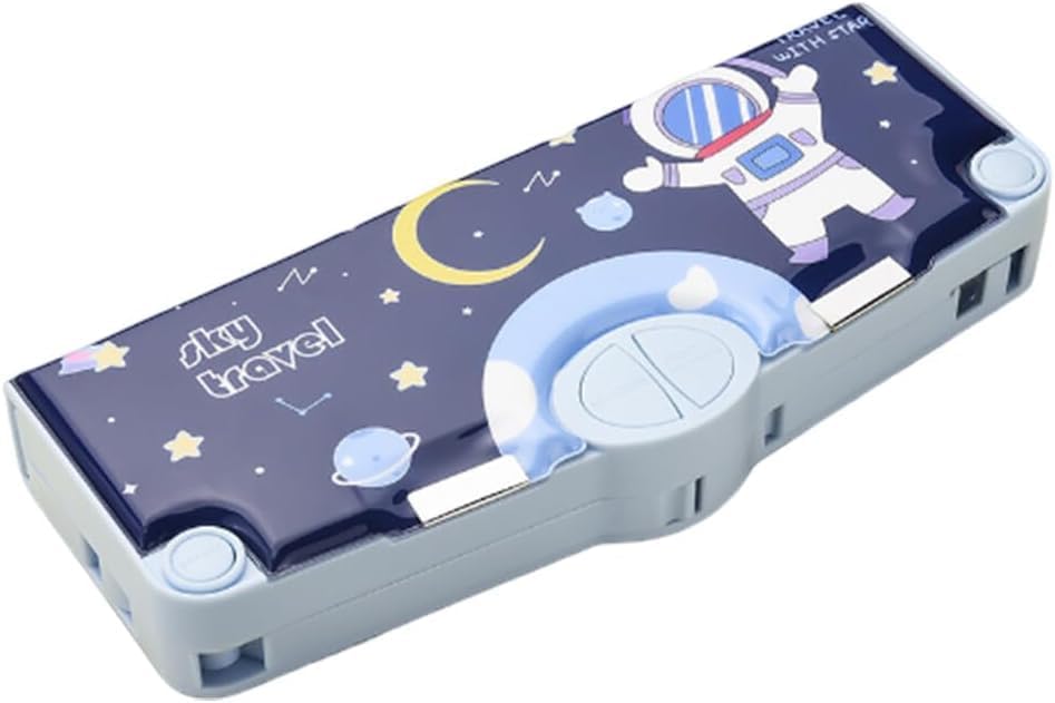 Image of Multifunctional Cute School Pencil Box for Boy, Space Compass Box for Boys, Pencil Boxe for Kids with Inbuilt Scissor, Ruler, Eraser and Sharpener, Magnetic Pencil Box, Best Gifts