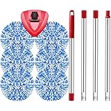 FXLZYIPZ Spin Mop Replace Head, Base, Handle Compatible with Microfiber Spin Mop, 6 Mop Refills Replacement Heads, 30-58in Mop Handle and 1 Mop Base Combo Set (Blue-)