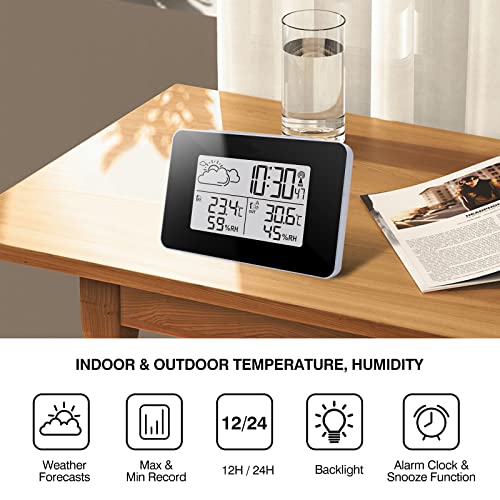 Emylo Indoor Outdoor Thermometer Wireless Weather Station, With Remote Outdoor Temperature Humidity Sensor, Backlight Digital Lcd Display Time And Weather Forecast For Home Garden #TOP1