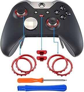 eXtremeRate Matte Chrome Red Accent Rings Accessories for Xbox One Elite, Elite Series 2 Controller, Replacement Parts Profile Switch Buttons for Xbox One Elite Controller - Pack of 2