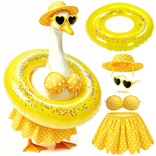 Hikkcos Bikini Porch Goose Outfits Summer Goose Clothes with Swimsuit Floatie Hat Sunglasses for 23 17 Plastic Duck Statues Costumes Garden Decor for Outdoor