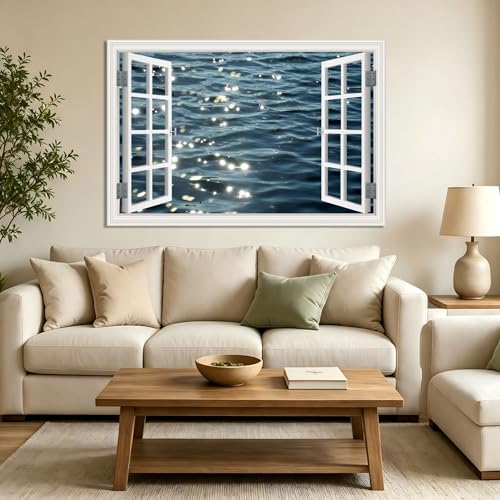 Ventana falsa decorativa de bosque y mar para dar amplitud a dormitorios pequeños 2