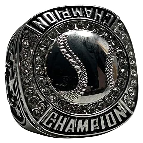 Express Medals Champion Baseball Trophy Ring Award Gift Fantasy Prize with Display Neck Chain and Stand Championship Rings, Non-Precious Metal, Cubic Zirconia Cover