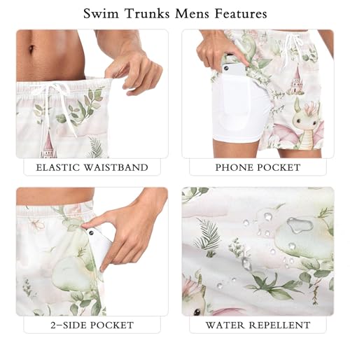 xigua Cute Baby Dragon Mens Swim Trunks with Liner, 5 inch Quick Dry Mens Boardshorts for Beach3