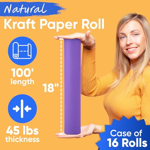 Image of 18 inch x 1200 inch (100 ft) Lilac Kraft Paper (Case of 16 Rolls), 45 lbs Thickness, Made in USA Kraft Paper for School, Art Colored Paper, Gift Wrapping Paper, Packing Paper for Moving