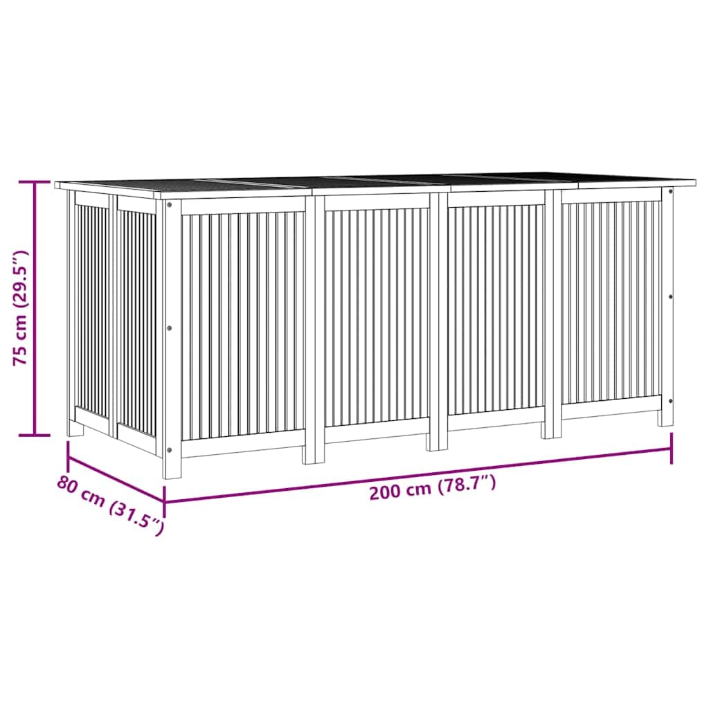 vidaXL Caja de almacenaje de jardín Madera Maciza Acacia 200x80x75 cm, Muebles de jardín, Caja de almacenaje de Exterior, Cofre de Herramientas