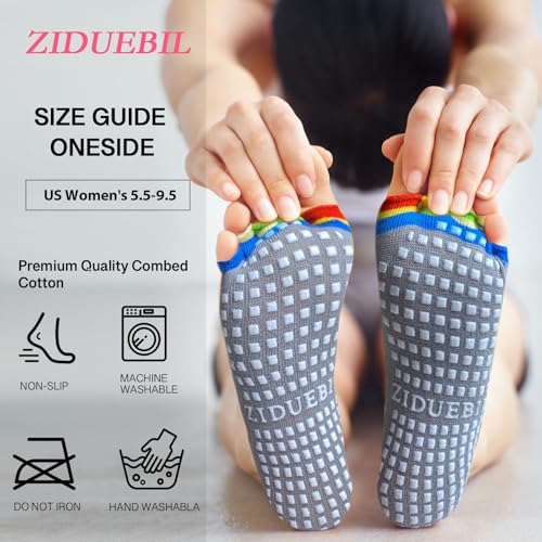 Women's Toe Separator Yoga Socks 5-Pack - Non-Slip Grips, Barefoot Pilates Socks with Open Toes, Breathable Cotton for Barre, Dance, Studio - Fits US 5.5-9.5 + Storage Bag3