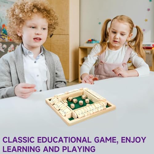 Image of Wooden Shut The Box Game for Kids & Adults | 4-Player Math Learning Board with Dice | Montessori Educational Toy | Wooden Number Flip Strategy Game | Family Board Game (Classic)