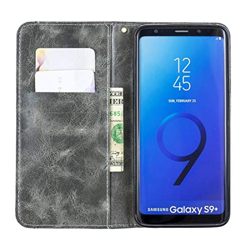Capook com suporte, compartimentos para cartão e carteira (cinza), para Galaxy S9+ cobre fivela napa