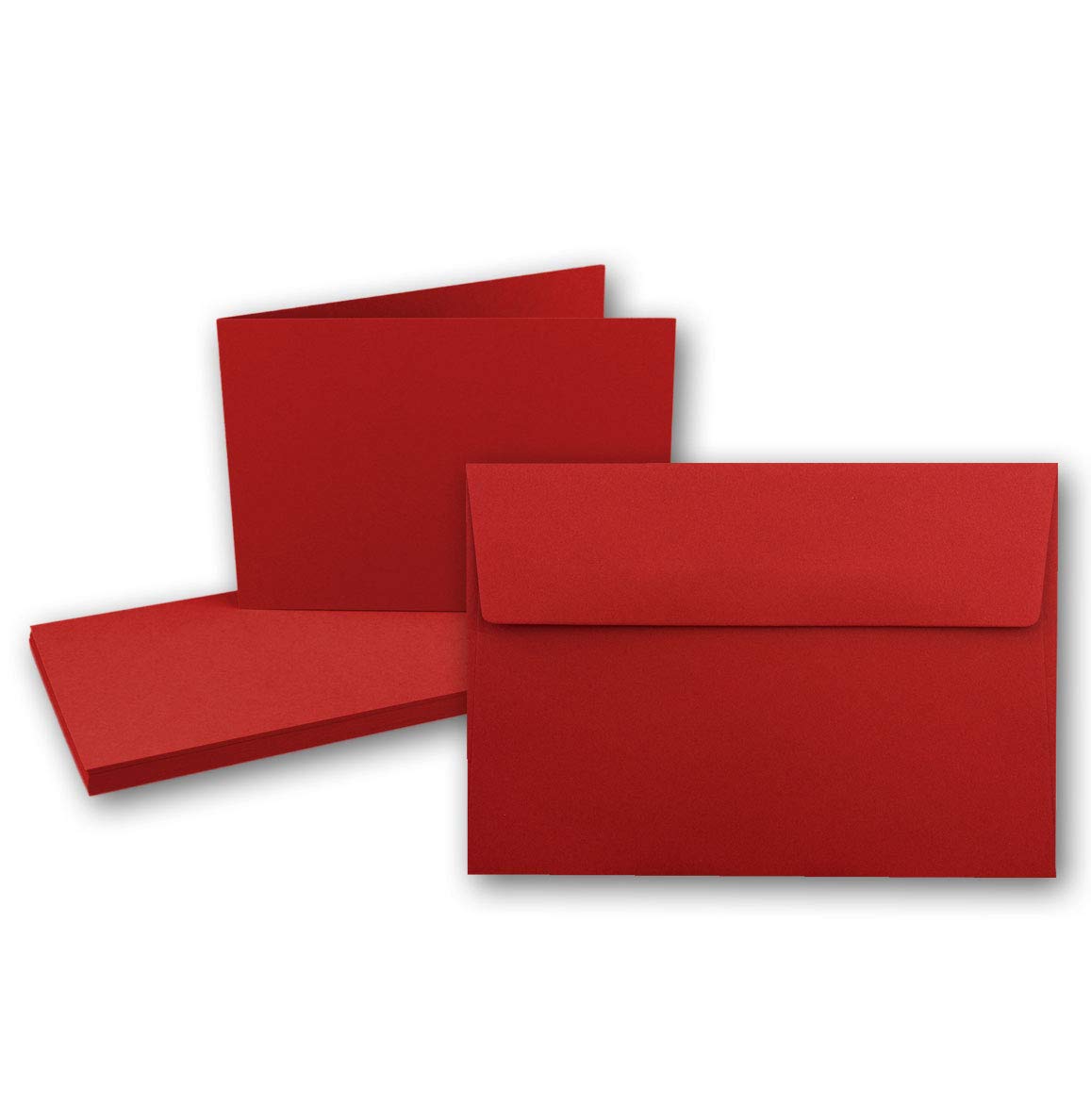 100x DIN A6 Faltkarten SET- Rot - Doppelkarten querdoppelt inkl. Umschlag mit Haftklebung - 10,5 x 14,8 cm - DIN A6 / C6