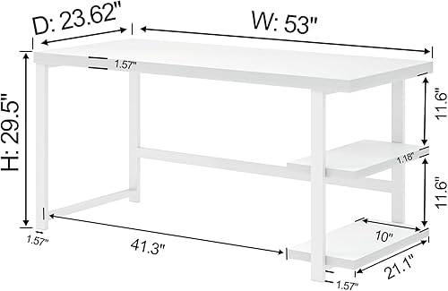 Miniatura 2 de EXCEFUR Escritorio blanco para computadora, moderno escritorio de oficina en casa con estante de almacenamiento, mesa de estudio de escritura de