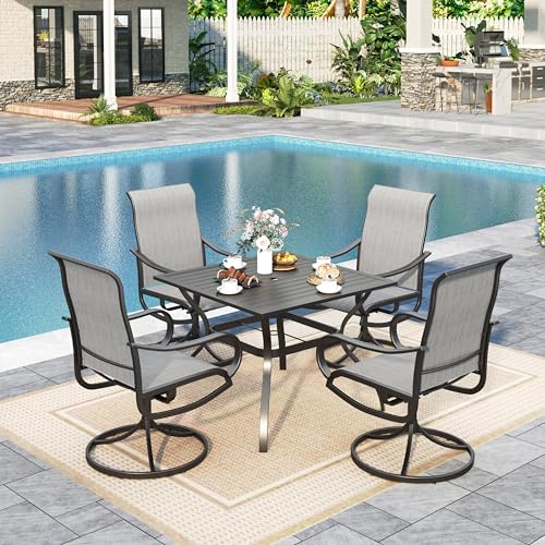 Image of Sophia & William Outdoor Dining Set Patio Dining Set for 4 Outdoor Table and Chairs 5 Pieces with Swivel Patio Chairs 37 inchx 37 inch Metal Table for Garden Pool All Weather Grey