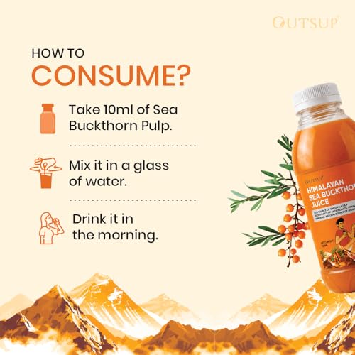 Image of Outsup Himalayan Sea Buckthorn Juice Concentrate 300ml | Cold-Pressed | No Added Sugar & No Extracts | Natural Vitamin C, Omega 3 6 7 9, Antioxidants | Immunity, Skin Glow & Gut Health Support - Pack of 1