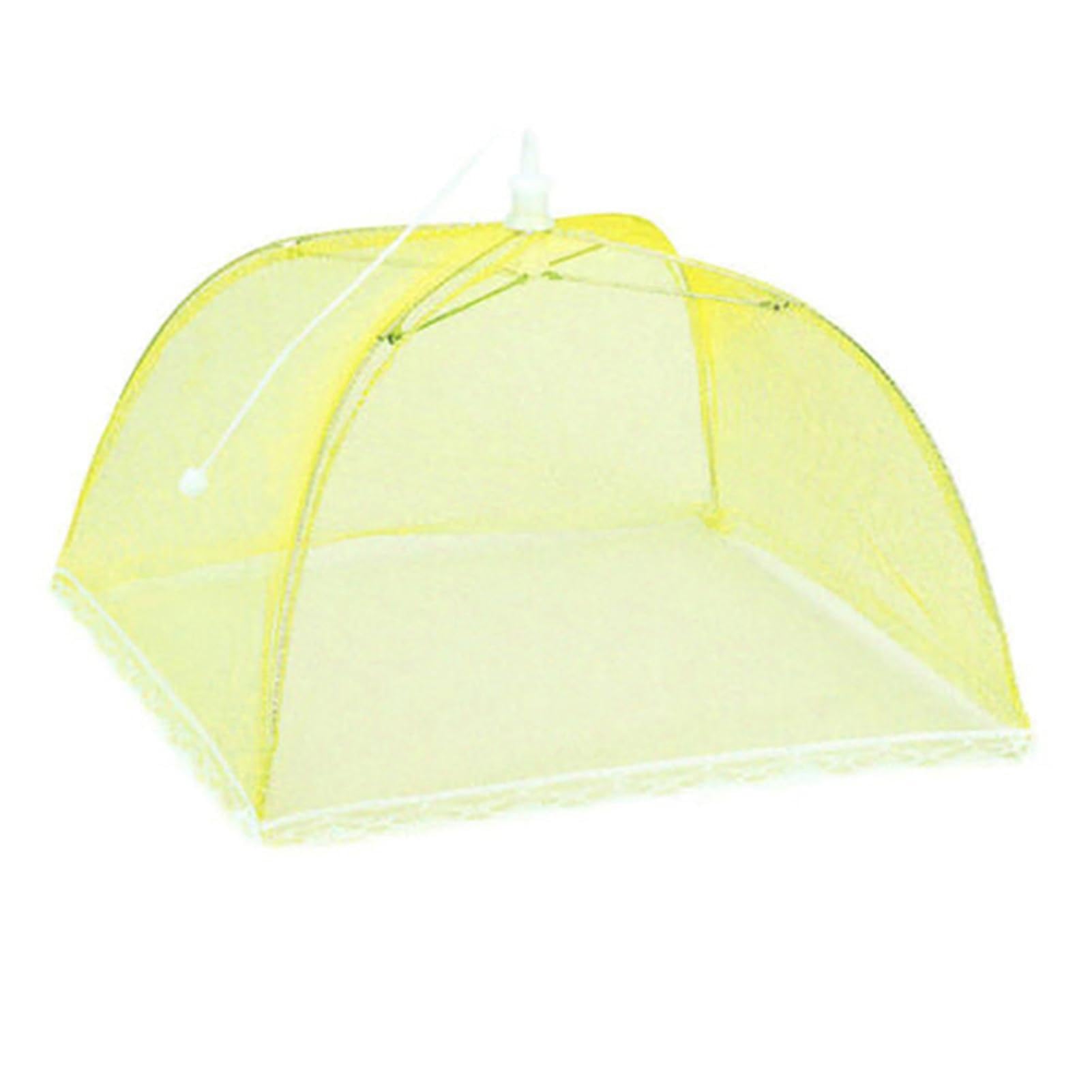 sugerou Foldable Mesh Food Cover for Outside and Kitchen, Large Umbrella Style Dish Net Tent for Picnic BBQ Camping, Fine Reusable Fabric Fly Protectors, 43cm, White Yellow 32cm