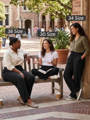 Image of Leriya Fashion Women Relaxed Fit Wide Leg Trousers | Malai Cottage Elastic Drawstring Wide Leg Pants for Women | Casual Straight Lounge Pants with Pockets | Stylish Everyday Office Outfit Bottom Pant