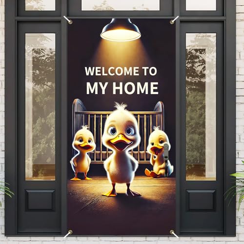 Image of Cute Duckling Welcome Door Cover 35x71in Funny Baby Duck