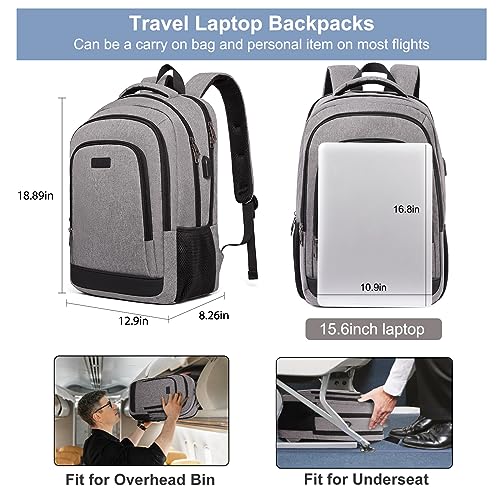CLUCI Laptop Backpack for Men Women School Backpack College Bookbag for Men Water Resistant Travel Work Backpacks Fits 15.6" Laptop Business Computer Bag with USB Charging Port Grey3