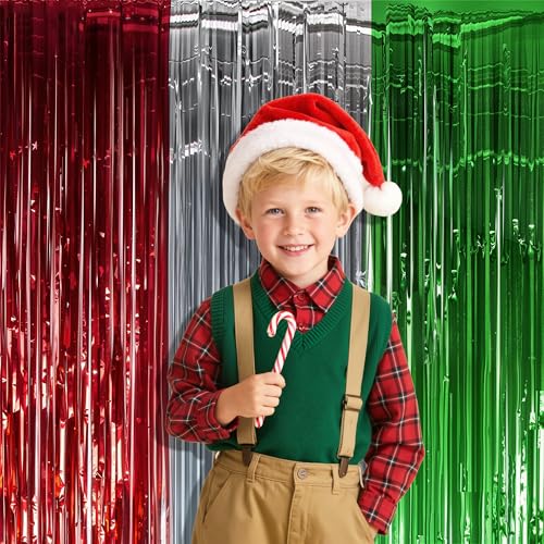 Image of OHOME Christmas Party Decorations - Christmas Decorations | Red Green Silver Backdrop Banner for Wall Door | Xmas Birthday Party Favors Supplies Indoor Outdoor - Navidad Photo Booth Props for Home