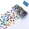 LITMIND Square Iridescent Glass Mosaic Tiles for Crafts, 0.4" x 0.4" Precut Mixed Colors Stained Glass Pieces, DIY Mosaic Making Supplies for Adults, 8oz