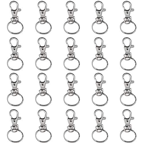 Ziyero 20 Piezas Desmontable Cierres de mosquetón de Metal Giratoria Cierre mosquetón Llavero Se Utiliza para llaveros, Colgantes, Manualidades o Decoraciones, proyectos de frisos, etc（Plata）