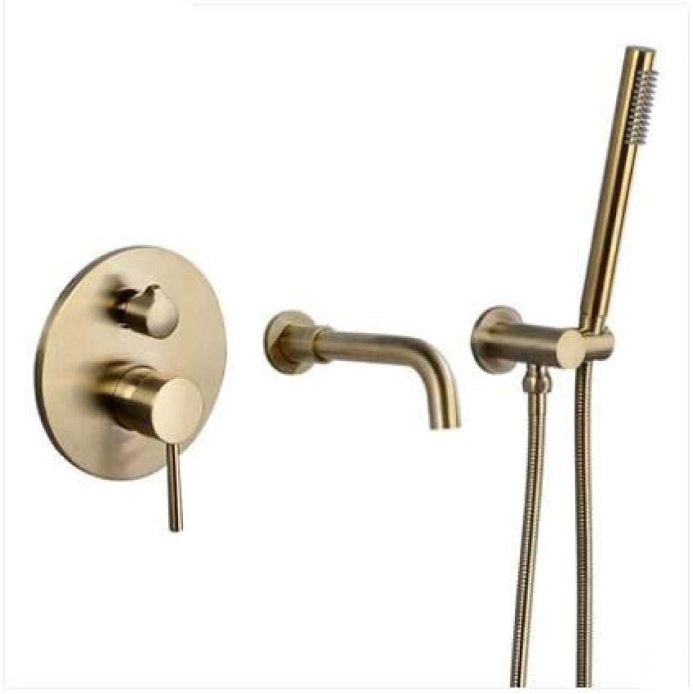 Juego de grifo de baño de latón montado en la pared + cabezal de ducha, cepillo de ducha de mano, dorado y negro