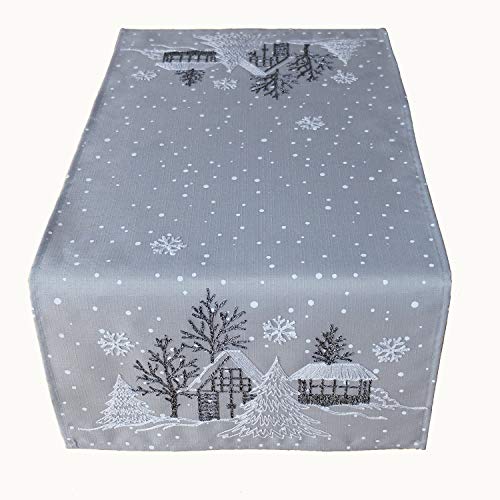 Raebel OHG Tischdecke Stickerei Winterdorf Tanne Weihnachten weiß...