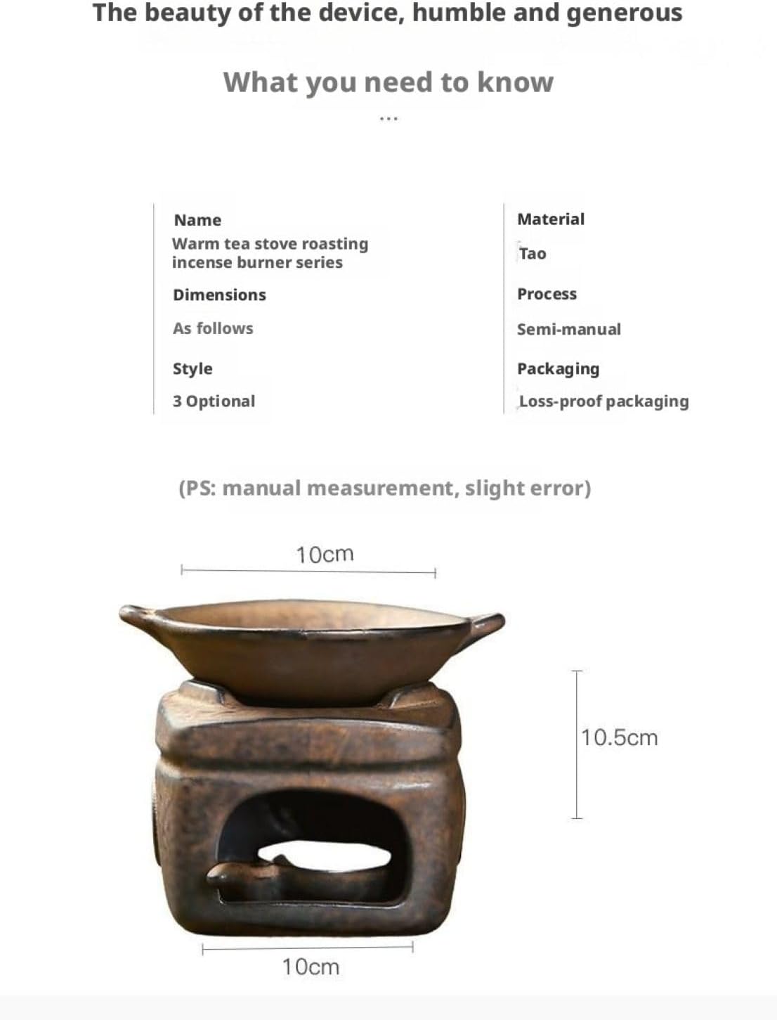 Artisanal Ceramic Essential Oil Burner, Aromatherapy & Tea Roasting Stove with Vintage Style, Handmade Pottery for Incense & Candles, Decorative Centerpiece for Home Decor Meditation (A)