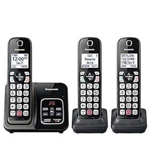 Panasonic Cordless Phone with Answering Machine, Advanced Call Block, Bilingual Caller ID and Easy to Read High-Contrast Display, Expandable System with 3 Handsets – KX-TGD833M (Metallic Black)