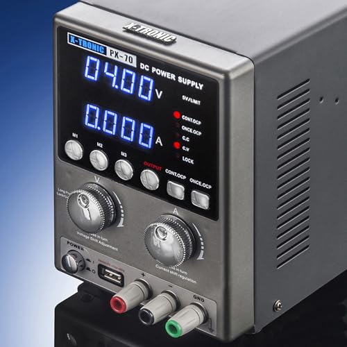 X-Tronic PX-70 Linear Variable Bench DC Power Supply 30V 5A Range • Output On/Off, Memory Recall, Lock/Unlock Func • 5 Protection Modes • USB Output • Precise Rotary Encoder Dial • 3 Sets of Leads