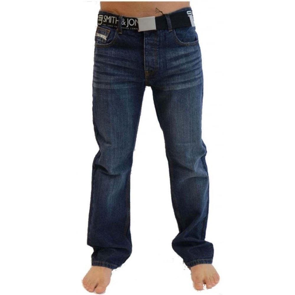 Smith & Jones Men's Dark Wash Wide Leg Bootcut Jeans W/Free Belt (40W X 32L, Darkwash)
