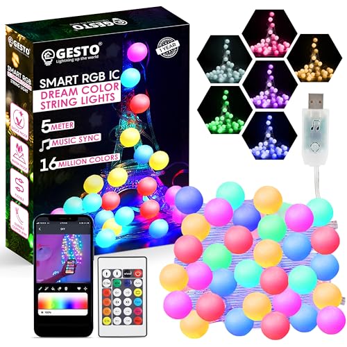 Gesto 5V Ball Shape Serial String Lights - USB Smart Music Sync L...