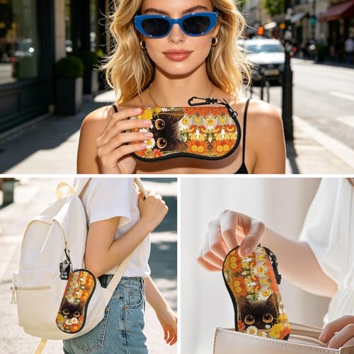 Image of Sunglasses Soft Case, Cute Ultra Light Portable Neoprene Zipper Eyeglass Glasses Case with Belt Clip for Men Women
