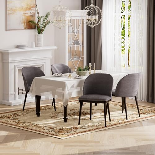 Image of Upholstered Dining Chairs Set of 6 - Modern Dining Room Chairs, Mid-Back Restaurant Kitchen Chairs with Wooden Legs, Light Grey