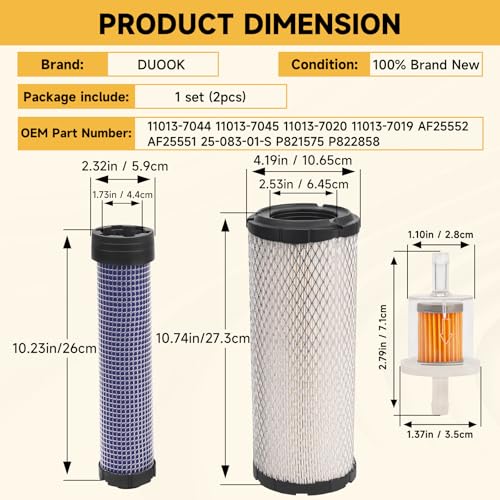 Image of 11013-7044 11013-7045 Outer Inner Air Filter for Kawasaki 11013-7020 11013-7019 AF25552 AF25551 For Kohler 25-083-01-S P821575 P822858