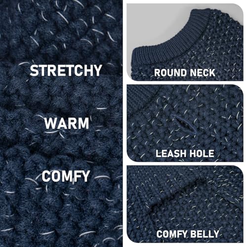 KYEESE Dog Sweater for Large Dogs with Leash Hole Warm Pullover with Reflective Yarn Male Thick Stretchy Knitwear Winter Soft Pet Coat boy for Cold Weather Comfy Dog Sweaters, Navy Blue, XX-Large - Image 4