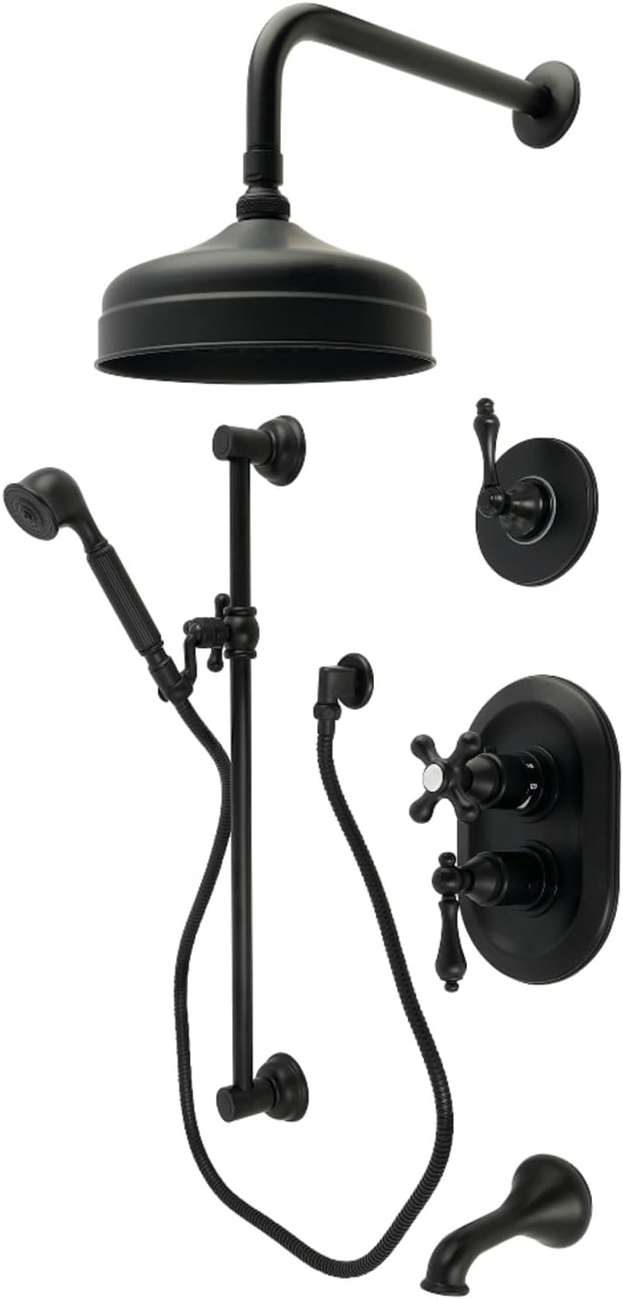Kingston KSK36300AL Restoration Thermostatic Tub and Shower System, Matte Black
